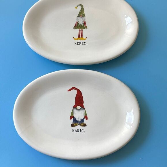 Rae Dunn Christmas platter Magic Merry Mischief 3 elf elves plate tray +2 plates - Picture 7 of 9